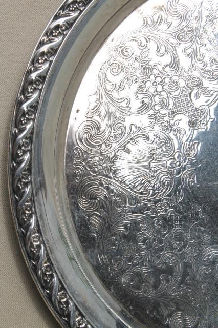 photo of collection of vintage silverplate trophy plates & trays, etched silver plated pieces #20