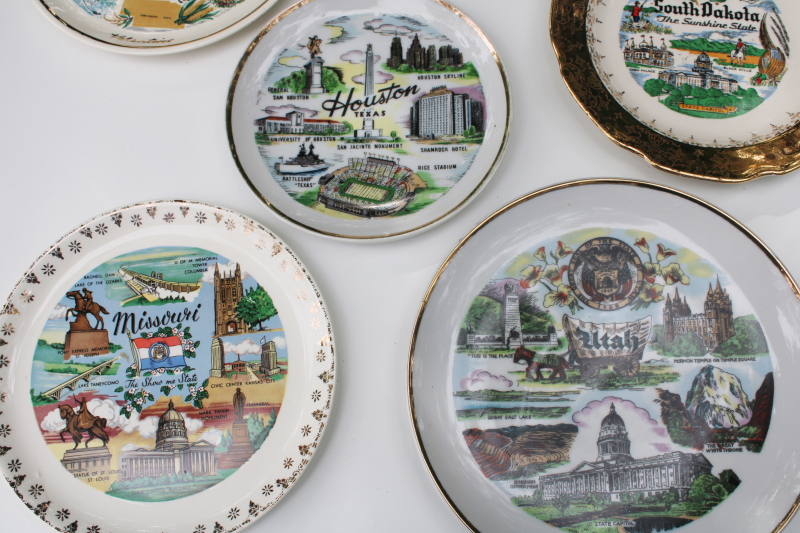 photo of collection of vintage state plates, mid-century souvenir summer road trip travel out west #2