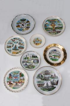 catalog photo of collection of vintage state plates, mid-century souvenir summer road trip travel out west