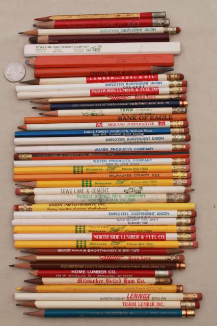 photo of collection of vintage wood pencils, old advertising pencil lot, builder's pencils etc. #1