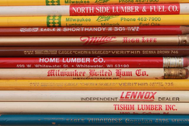 photo of collection of vintage wood pencils, old advertising pencil lot, builder's pencils etc. #2