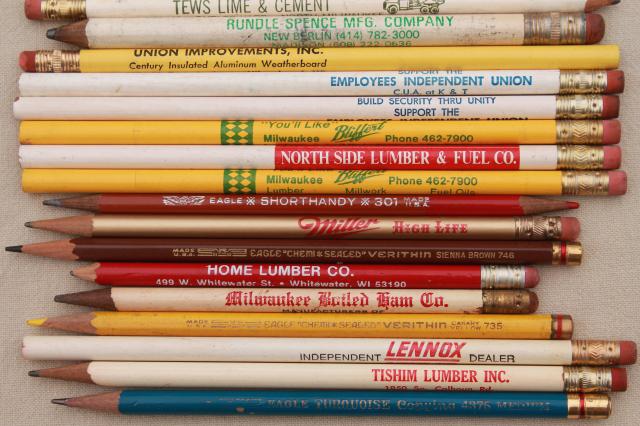 photo of collection of vintage wood pencils, old advertising pencil lot, builder's pencils etc. #4