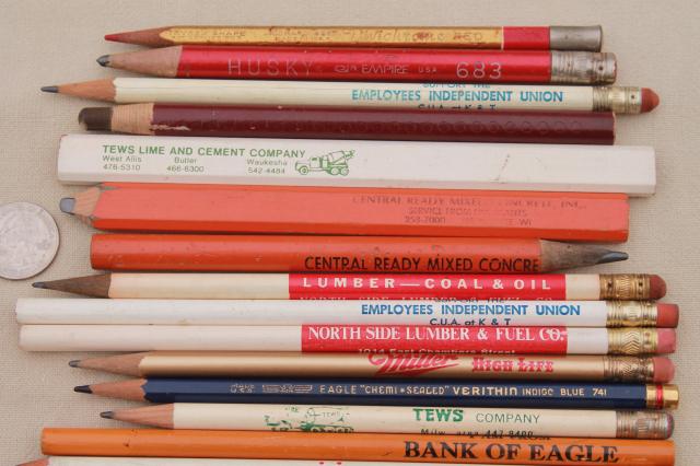 photo of collection of vintage wood pencils, old advertising pencil lot, builder's pencils etc. #6