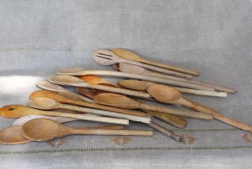 catalog photo of collection of vintage wood spoons - rustic country farmhouse kitchenware utensils