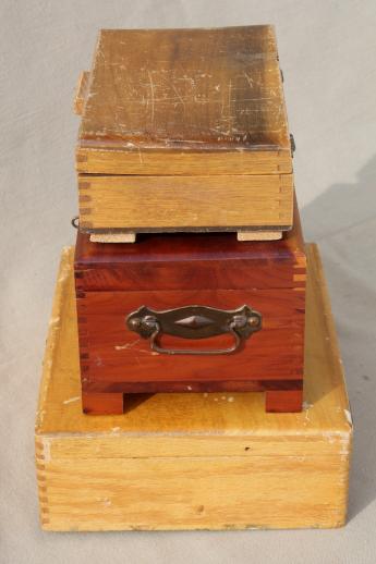 photo of collection of vintage wooden boxes, wood jewelry box, glove box, old cigar box #3
