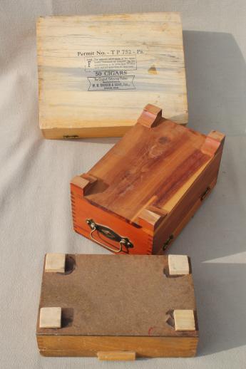 photo of collection of vintage wooden boxes, wood jewelry box, glove box, old cigar box #4