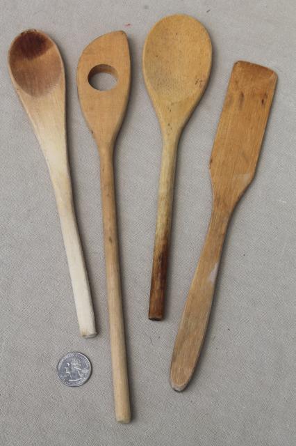 photo of collection of vintage wooden kitchen utensils, wood spoons, meat tenderizer mallets #5