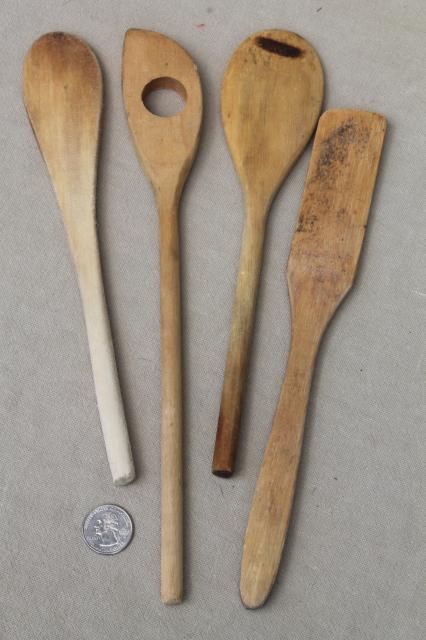 photo of collection of vintage wooden kitchen utensils, wood spoons, meat tenderizer mallets #6