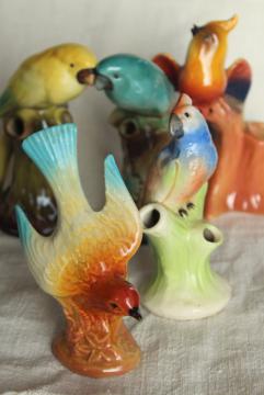 catalog photo of collection vintage bird figurine figural flower holders frog style vases