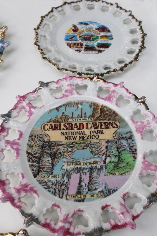 photo of collection vintage lace edge souvenir plates mid-century kitsch road trip travel #5