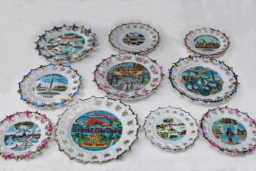 catalog photo of collection vintage lace edge souvenir plates mid-century kitsch road trip travel