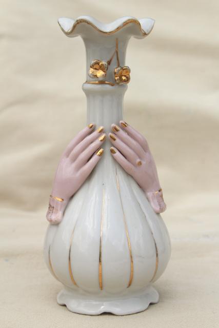 photo of collection vintage ladies hand vases figurines, lady-like white & pink porcelain show of hands #6