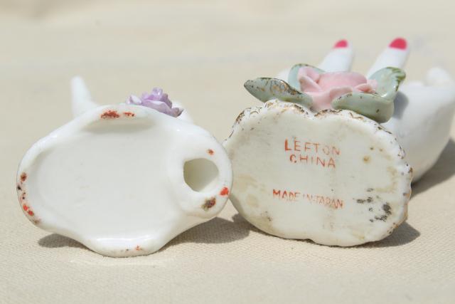 photo of collection vintage ladies hand vases figurines, lady-like white & pink porcelain show of hands #10