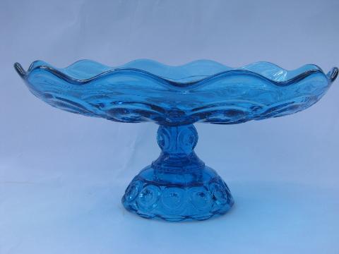 photo of colonial blue moon & star pattern glass, salver / rolled edge compote #3