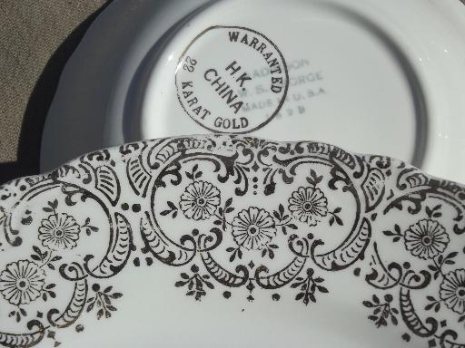 photo of colonial couple pattern luncheon set, vintage W S George china w/ french scenes #7