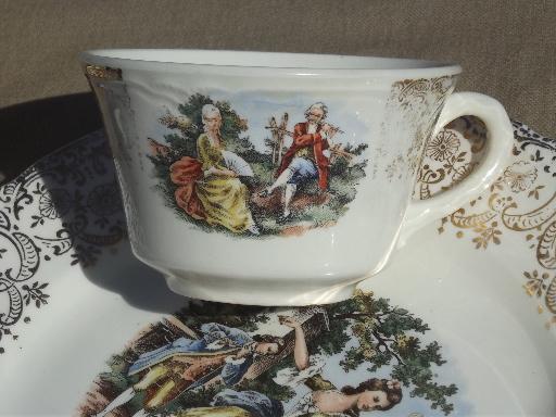 photo of colonial couple pattern luncheon set, vintage W S George china w/ french scenes #8