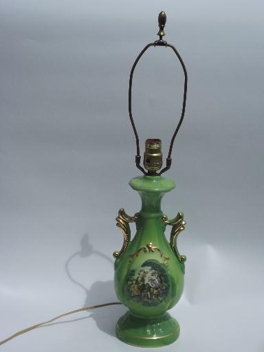 photo of colonial courting couple painted china table lamp, 1940s vintage #2