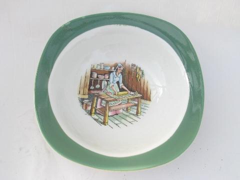 photo of colonial kitchen hearth scene Taylor Smith & Taylor china, vintage bowls lot #2