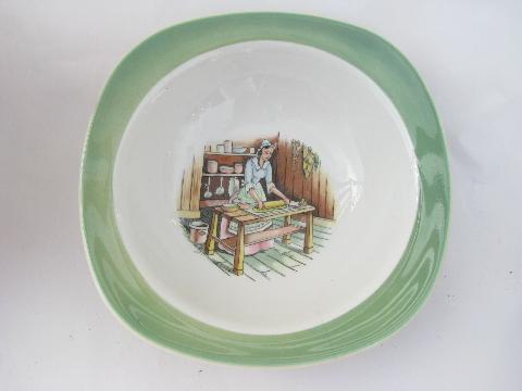 photo of colonial kitchen hearth scene Taylor Smith & Taylor china, vintage bowls lot #2