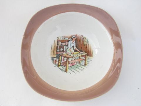 photo of colonial kitchen hearth scene Taylor Smith & Taylor china, vintage bowls lot #3