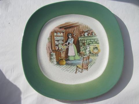 photo of colonial kitchen hearth scene Taylor Smith & Taylor china, vintage dinner plates lot #2