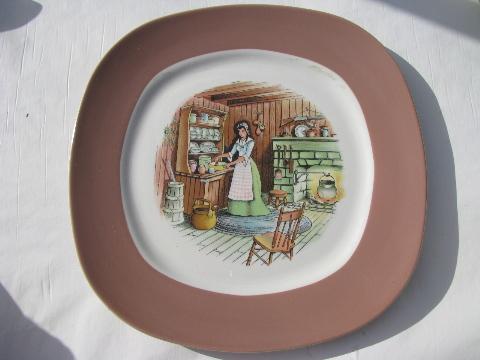 photo of colonial kitchen hearth scene Taylor Smith & Taylor china, vintage dinner plates lot #3