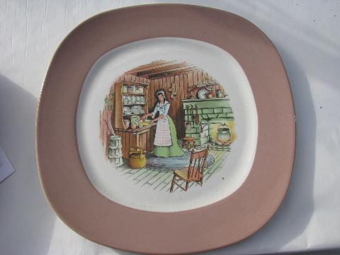 photo of colonial kitchen hearth scene Taylor Smith & Taylor china, vintage dinner plates lot #2