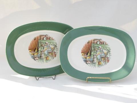 photo of colonial kitchen hearth scene Taylor Smith & Taylor china, vintage platters lot #1