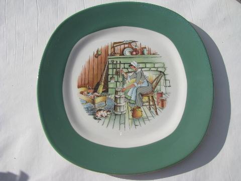 photo of colonial kitchen hearth scene Taylor Smith & Taylor china, vintage salad plates lot #2