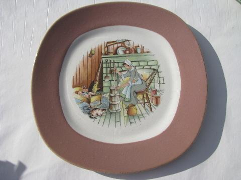 photo of colonial kitchen hearth scene Taylor Smith & Taylor china, vintage salad plates lot #3