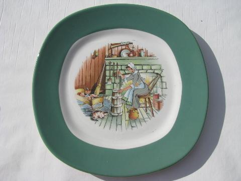 photo of colonial kitchen hearth scene Taylor Smith & Taylor china, vintage salad plates lot #3