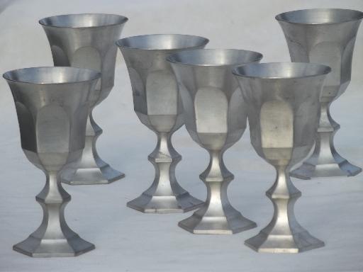 photo of colonial style vintage pewter goblets, large wine glasses set of 6 #1