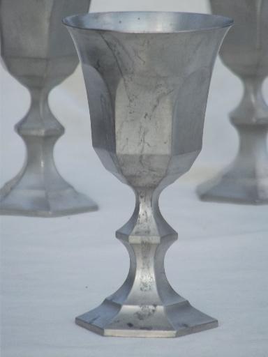 photo of colonial style vintage pewter goblets, large wine glasses set of 6 #3