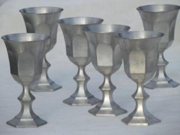 catalog photo of colonial style vintage pewter goblets, large wine glasses set of 6