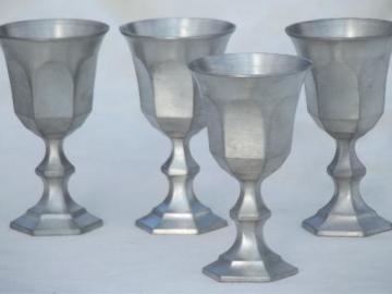 catalog photo of colonial style vintage pewter goblets, small sherry glasses set