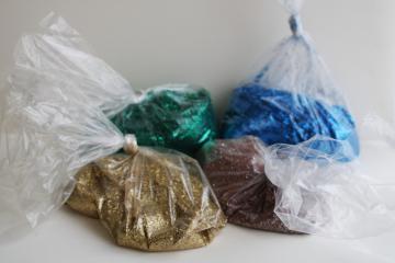 colored craft glitter, vintage new old stock sparkle blue, green, gold, sand pink