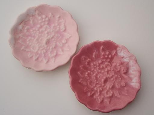 photo of colored flowers vintage ceramic butter pat plates set, handmade #2