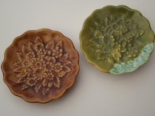 photo of colored flowers vintage ceramic butter pat plates set, handmade #3
