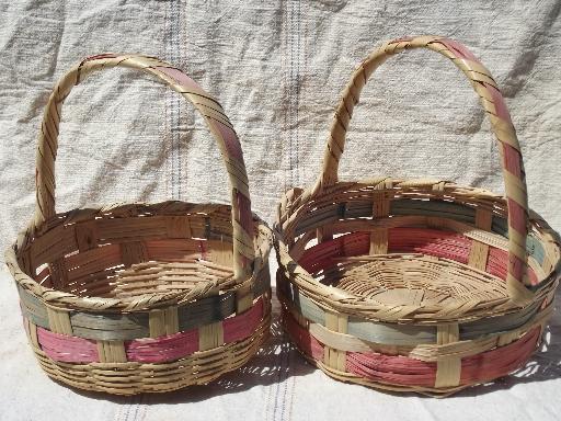 photo of colored stripes vintage Mexico woven baskets for Easter flowers #1