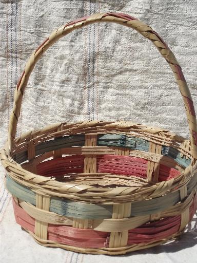 photo of colored stripes vintage Mexico woven baskets for Easter flowers #2