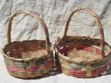 catalog photo of colored stripes vintage Mexico woven baskets for Easter flowers