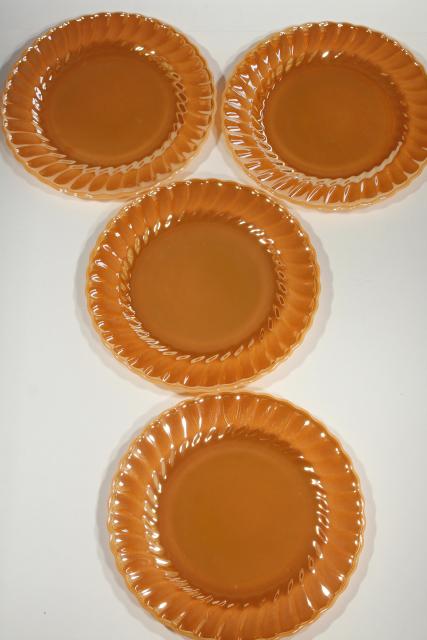 photo of complete set vintage Anchor Hocking Fire King swirl glass dishes, peach luster copper tint #4