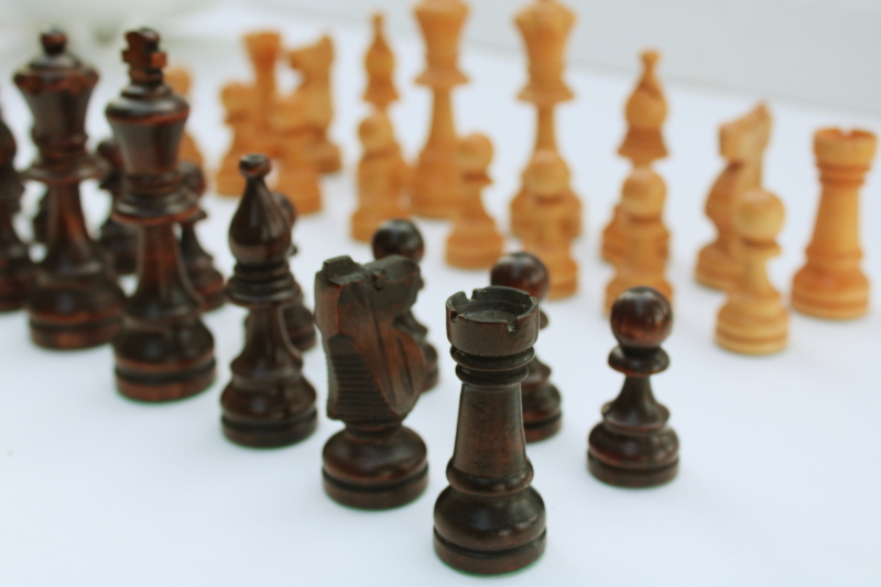 photo of complete set vintage wood chess pieces without game board, replacement parts or library decor #1