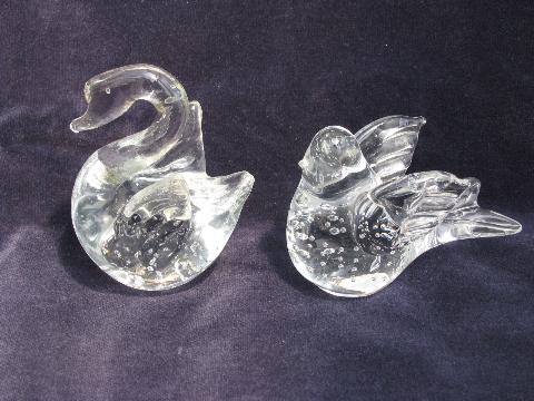 photo of controlled bubbles vintage art glass paperweights, crystal bird and swan #1