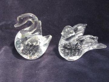 catalog photo of controlled bubbles vintage art glass paperweights, crystal bird and swan