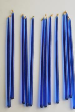 catalog photo of cool blue lucite candles, tall mod tiny tapers mid-century modern vintage