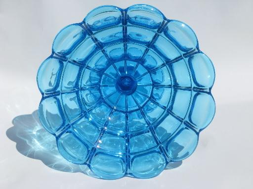 photo of copper blue block pattern compote bowl, Fostoria reproduction Sandwich glass #2