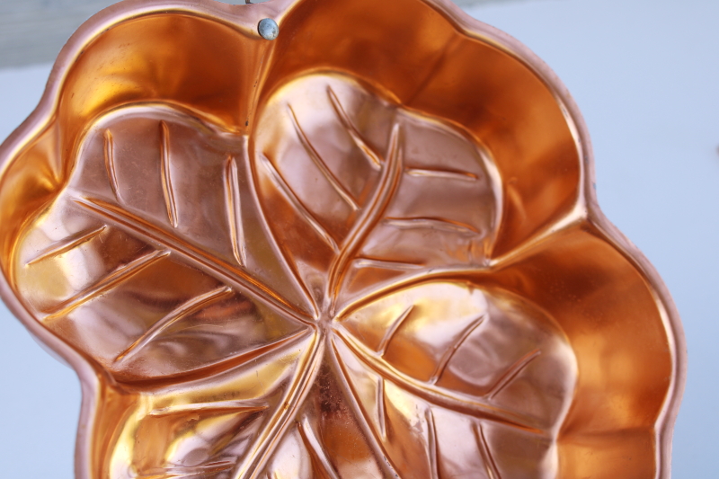 photo of copper color vintage aluminum mold, Irish four leaf clover shamrock jello mold pan #4