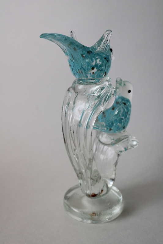 photo of copper flecked adventurine art glass figurine hand blown glass, blue love birds on a branch  #3