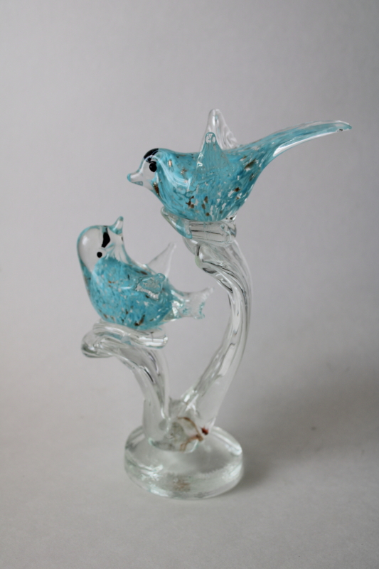 photo of copper flecked adventurine art glass figurine hand blown glass, blue love birds on a branch  #4